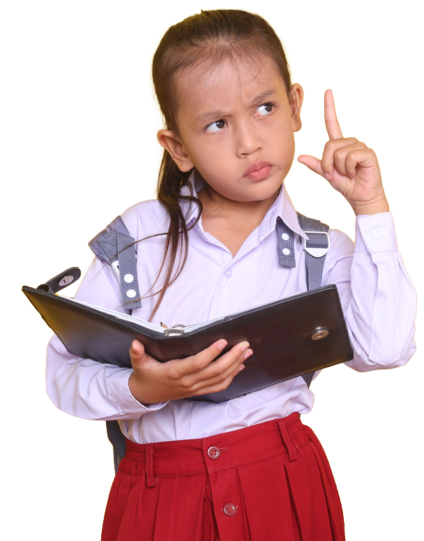 A student photographed on a transparent background for page artwork